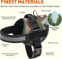 Dogline Dog Harness, Reflective No-Pull Adjustable Vest with Handle for Walking, Training, Breathable, No - Choke Harness for Small, Medium or Large Dogs Room for Patches Girth 18 to 24 in Green Camo