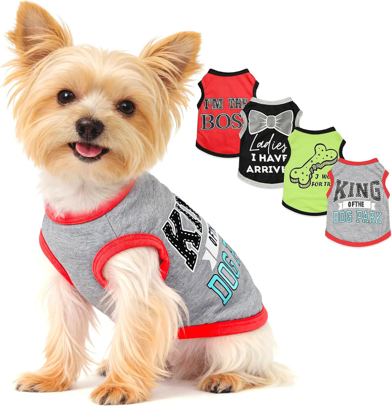 4 Pieces Dog Clothes for Small Dogs Boy Dog Shirt Puppy Clothes - Grey,Red,Black,Green / X-Small