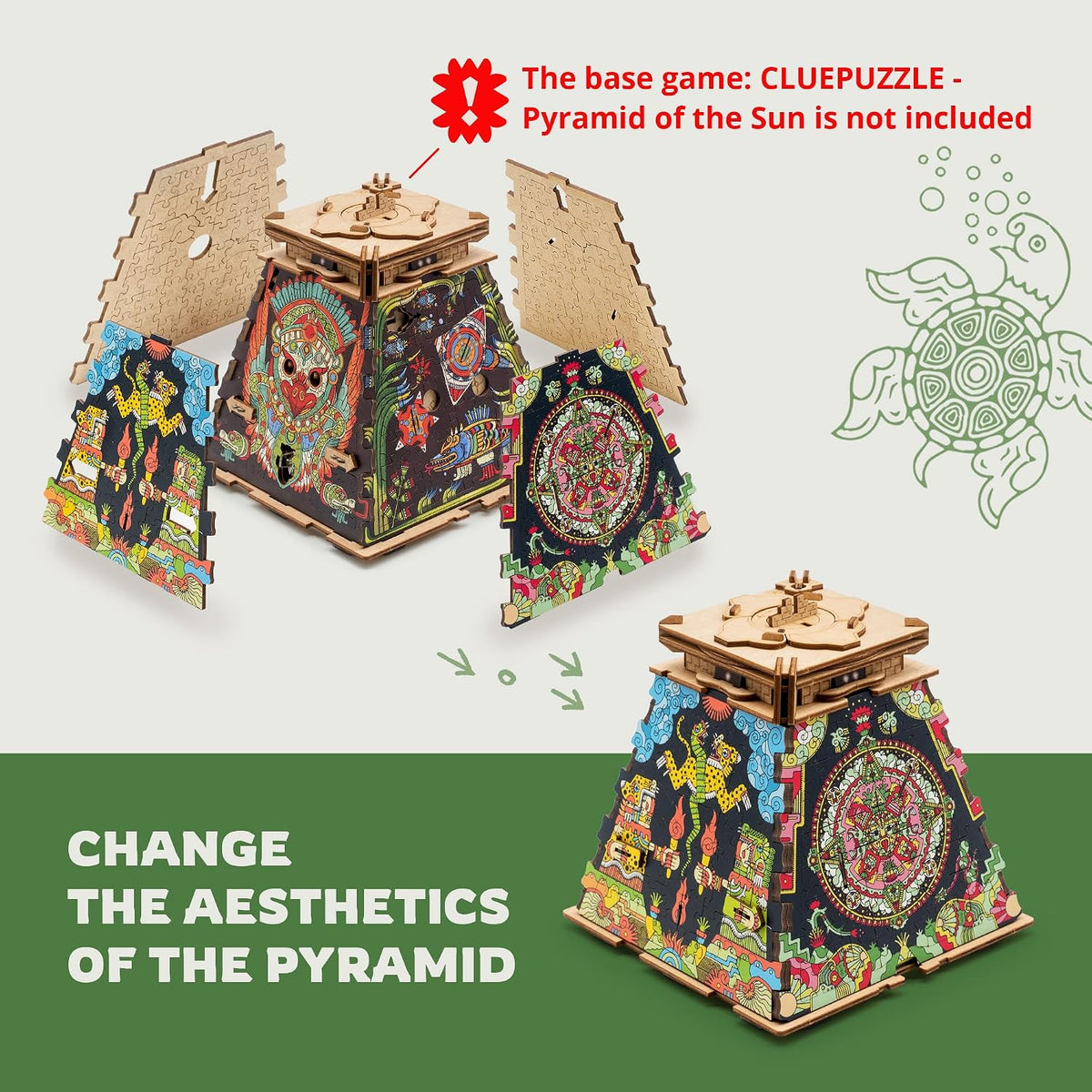 iDventure CluePuzzle Pyramid of the Sun 3D birch wood puzzle box with Aztec design - view 6