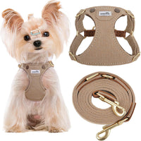 Puppytie XS Dog Harness and Leash Set, Denim Brown, XS – Essentials for Dogs - Pocket-Brown / XS(4.5-11lb)