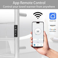 KEG Smart WiFi Towel Warmer Wall Mounted with Built-in Timer and Temperature Adjust Control, 4 Bars Electric Stainless Steel Heated Towel Racks for Bathroom Brushed Nickel
