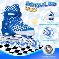 Nattork adjustable inline skates for kids with light-up wheels and checkerboard upper - view 11