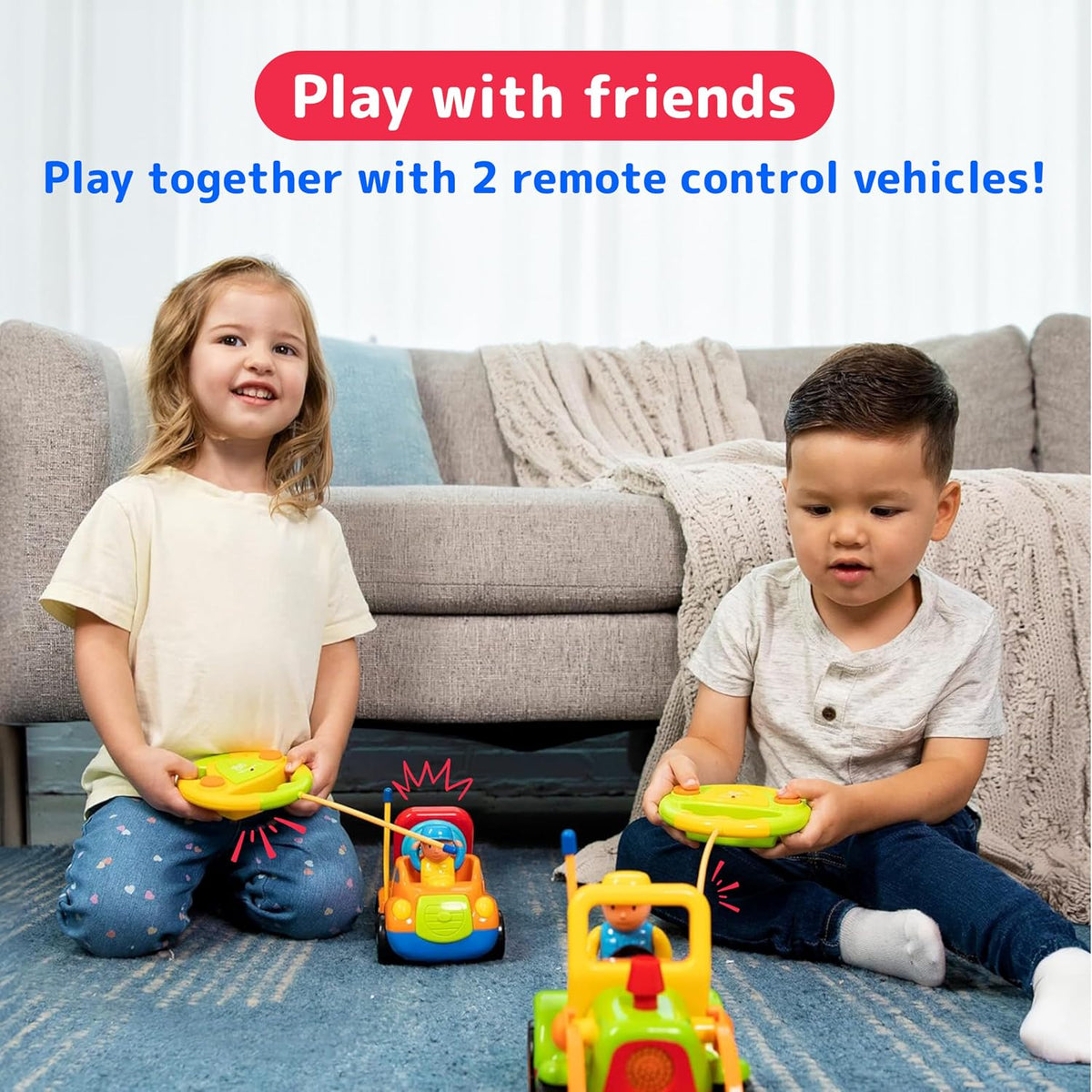 PREXTEX 2 Pack Cartoon Remote Control Cars for Toddlers - Truck/Tractor - image 2