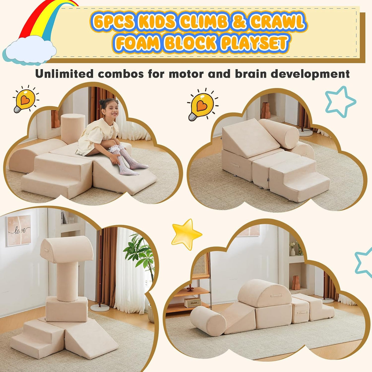 jela 6-piece soft foam climbing blocks for toddlers in brown - view 5
