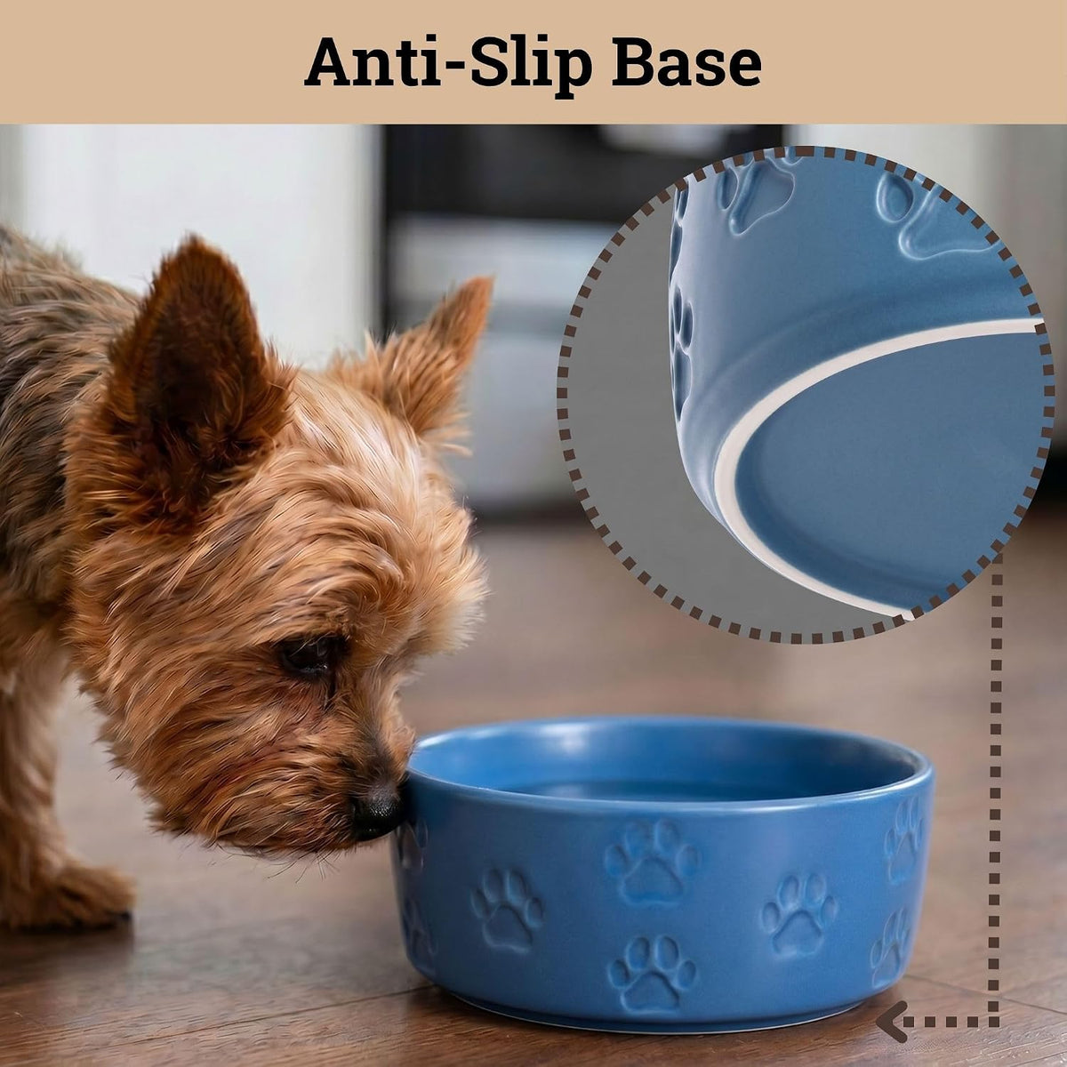 Ceramic Dog Bowl Set of 2 with Anti-Skid Base, 5.5"W x 2"H - Small / Blue - image 4
