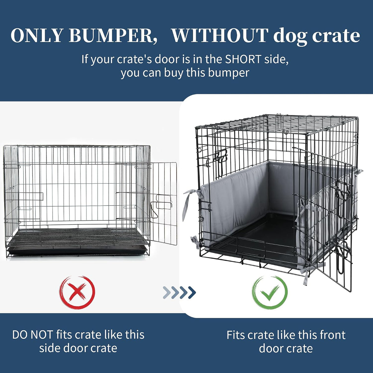 Hombys Dog Crate Bumper with Ties - 42.0"L x 28.0"W x 10.0"H / Grey - image 3