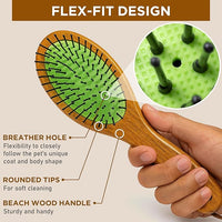 TAKAVU Pin & Bristle Pet Brush for Dogs & Cats - Double Sided Grooming Tool Detangles, Removes Loose Hair & Conditions Coat - Wood Handle