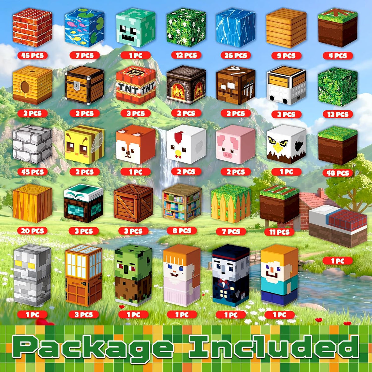 Annexfun 150PCS Magnetic Blocks, Magnetic Building Blocks - Forest Waterfall Home - image 2