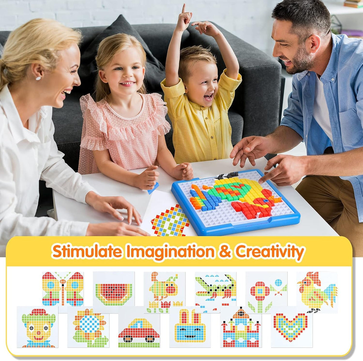 ZOZOPLAY 490-piece cube mosaic puzzle with colored blocks, grid board, design sheets and storage box - view 4
