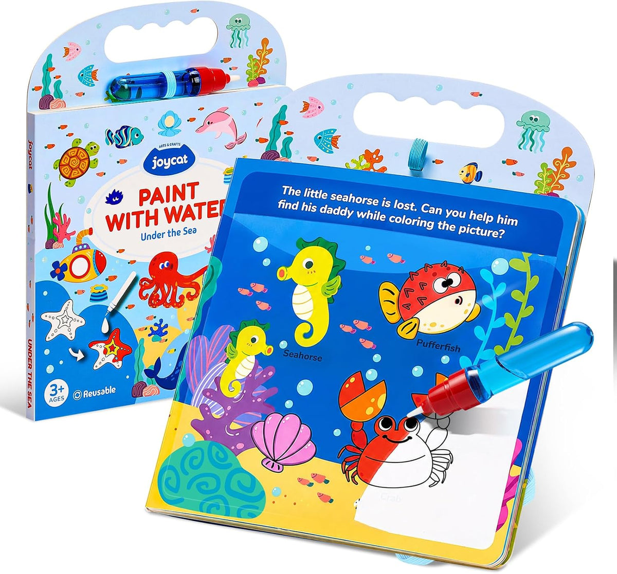 JoyCat Farm Water Coloring Book for Toddler Kids, 13 Pages - Under the Sea