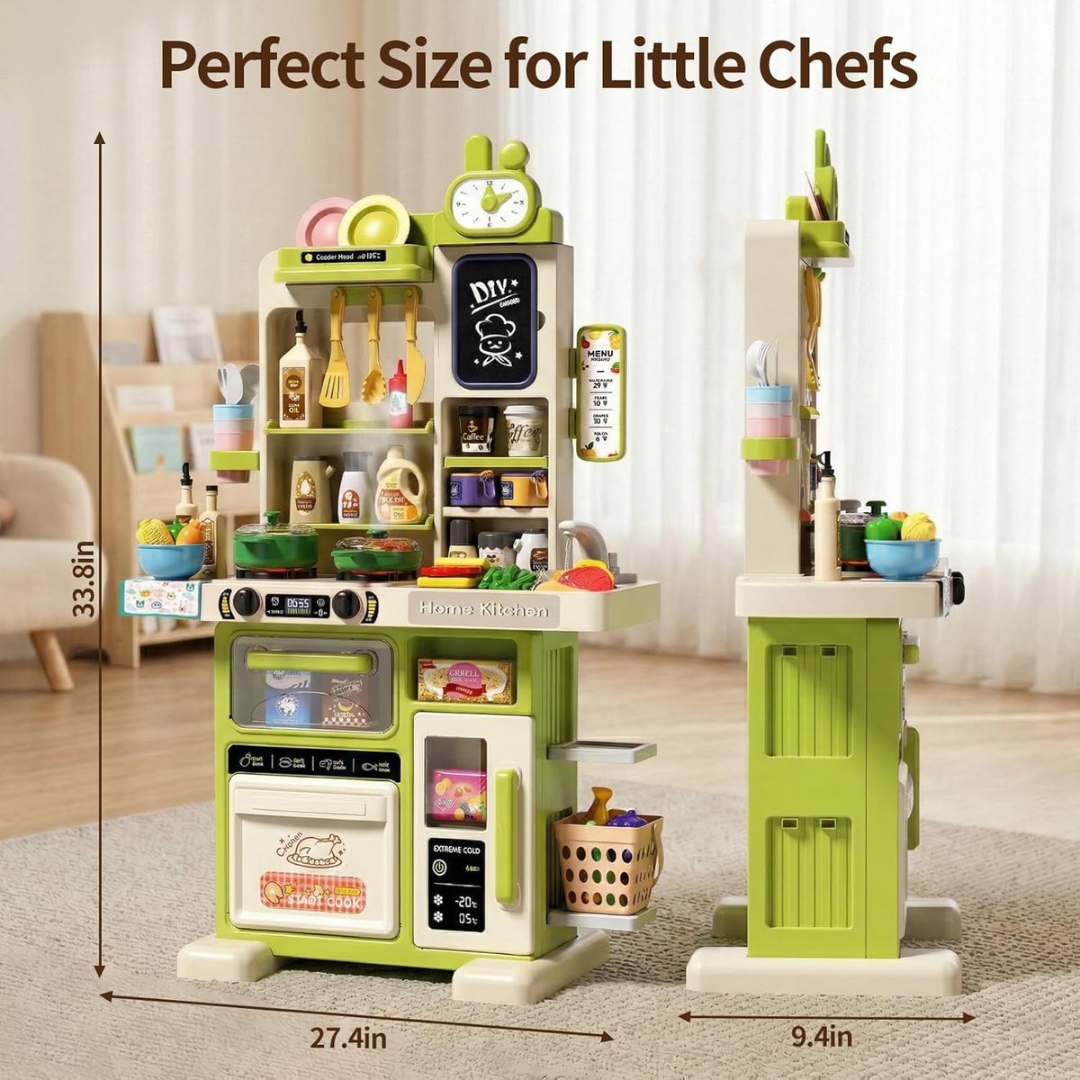 33.8IN Kids Kitchen Playset with Sound & Light - Green - image 2