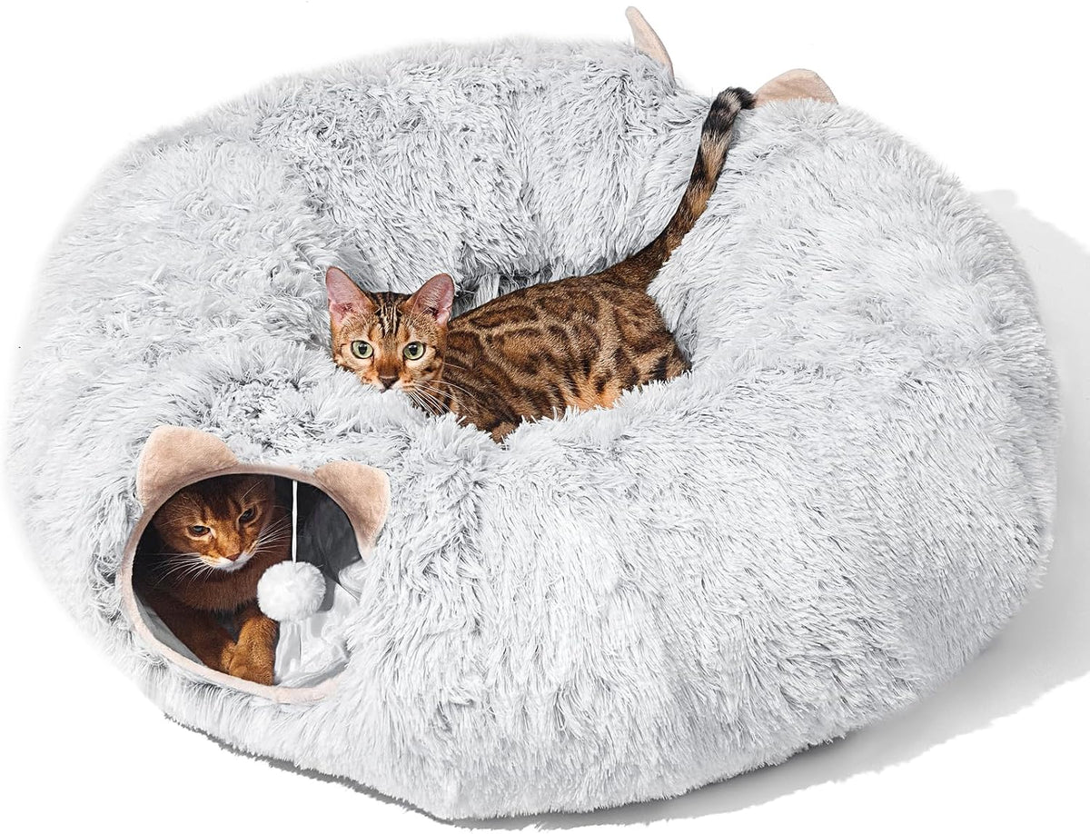 Cat Tunnel with Cat Bed for Indoor Cats - GREY
