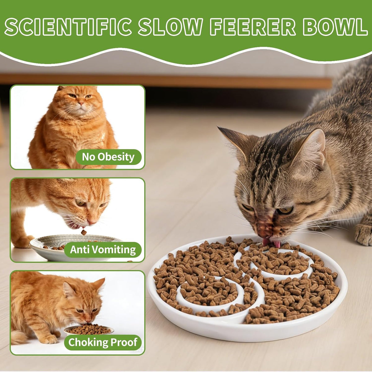 Ceramic Cat Slow Feeder,Shallow and Wide Opening Dish for Whisker Friendly – Essentials for Cats - Tai Chi Maze - image 3