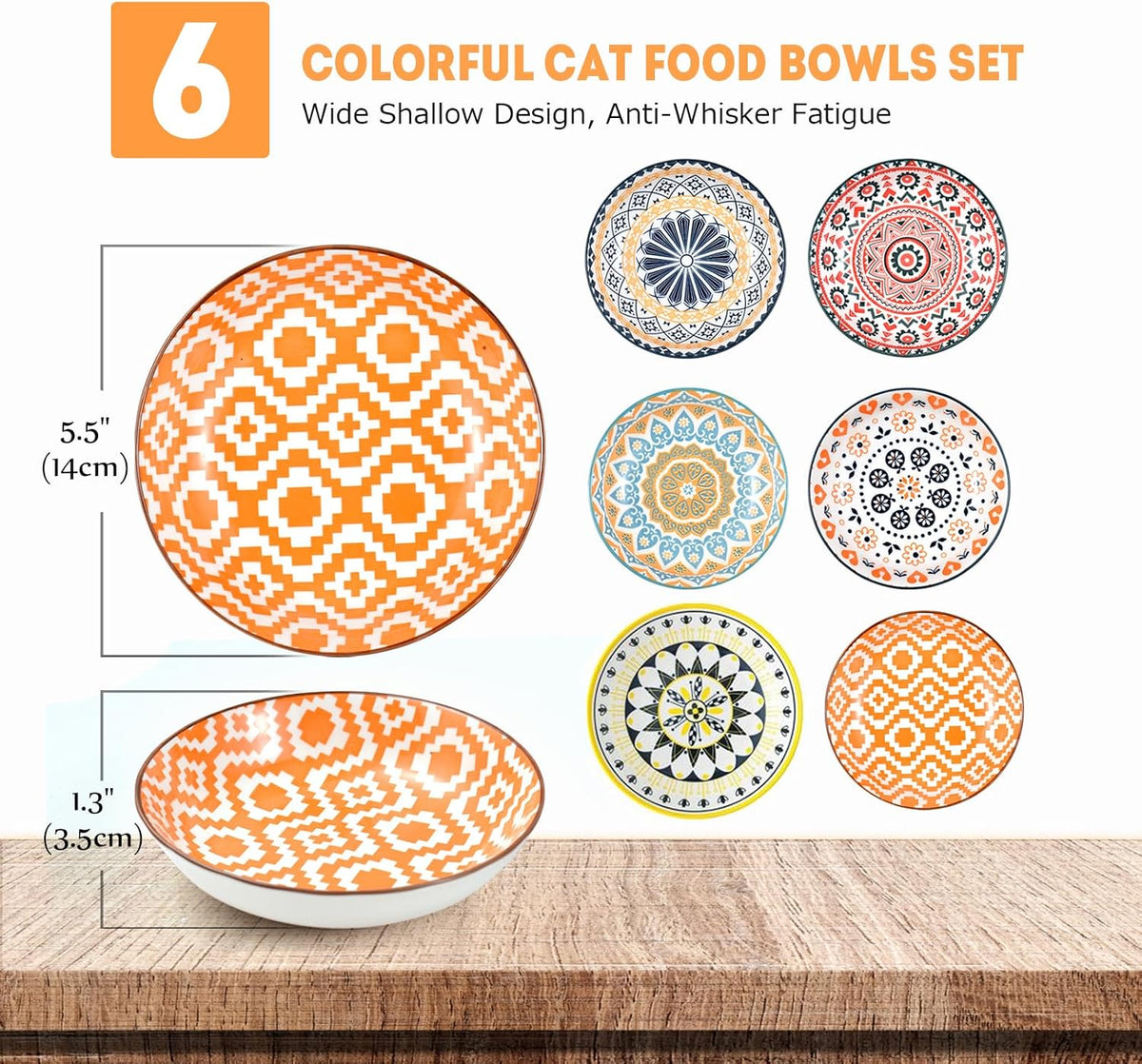 Cat Food Bowl, Kitten Bowls Set - Boho–6 Pack - image 2