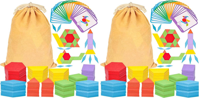 LovesTown 209 PCS Shapes Wooden Pattern Blocks for Kids – Fun for Kids & Family - 230 (Pack of 2)