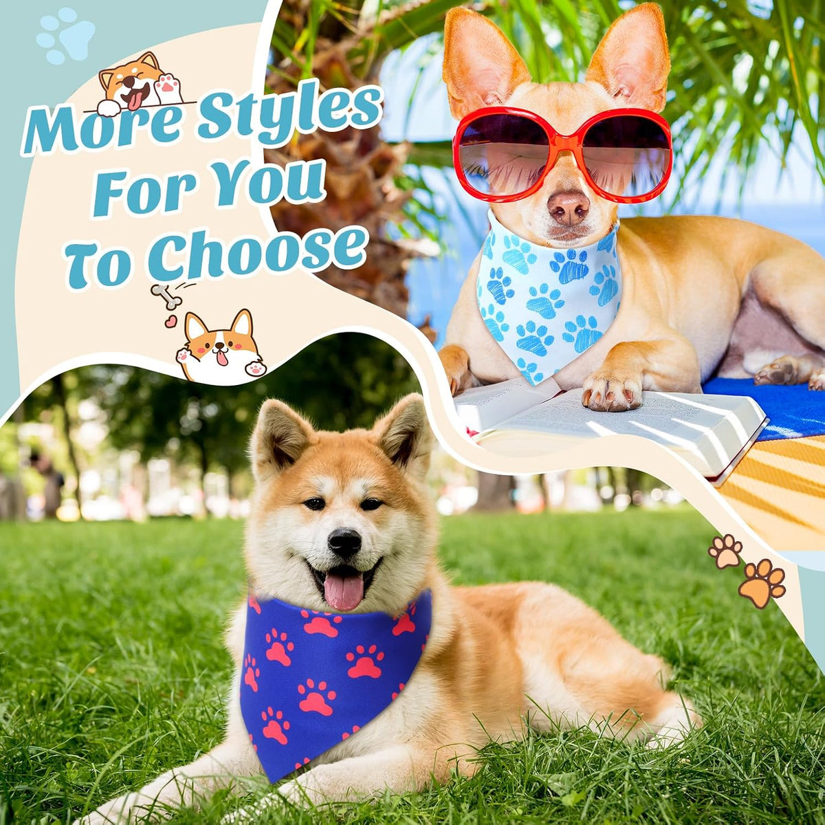 50 Pcs Halloween Dog Bandanas Bulk - 19.7 x 13.8 x 13.8 inch / Blue Paw Print / 50 - image 2