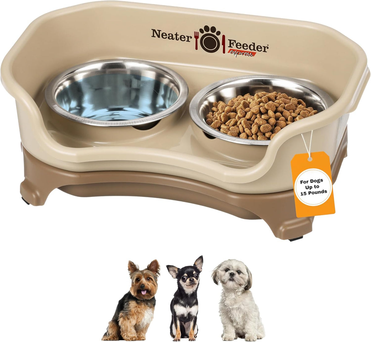 Neater Feeder Express Mess Proof Dog Bowls Elevated for Small Breeds - Small w/ Standard Bowls / Cappuccino