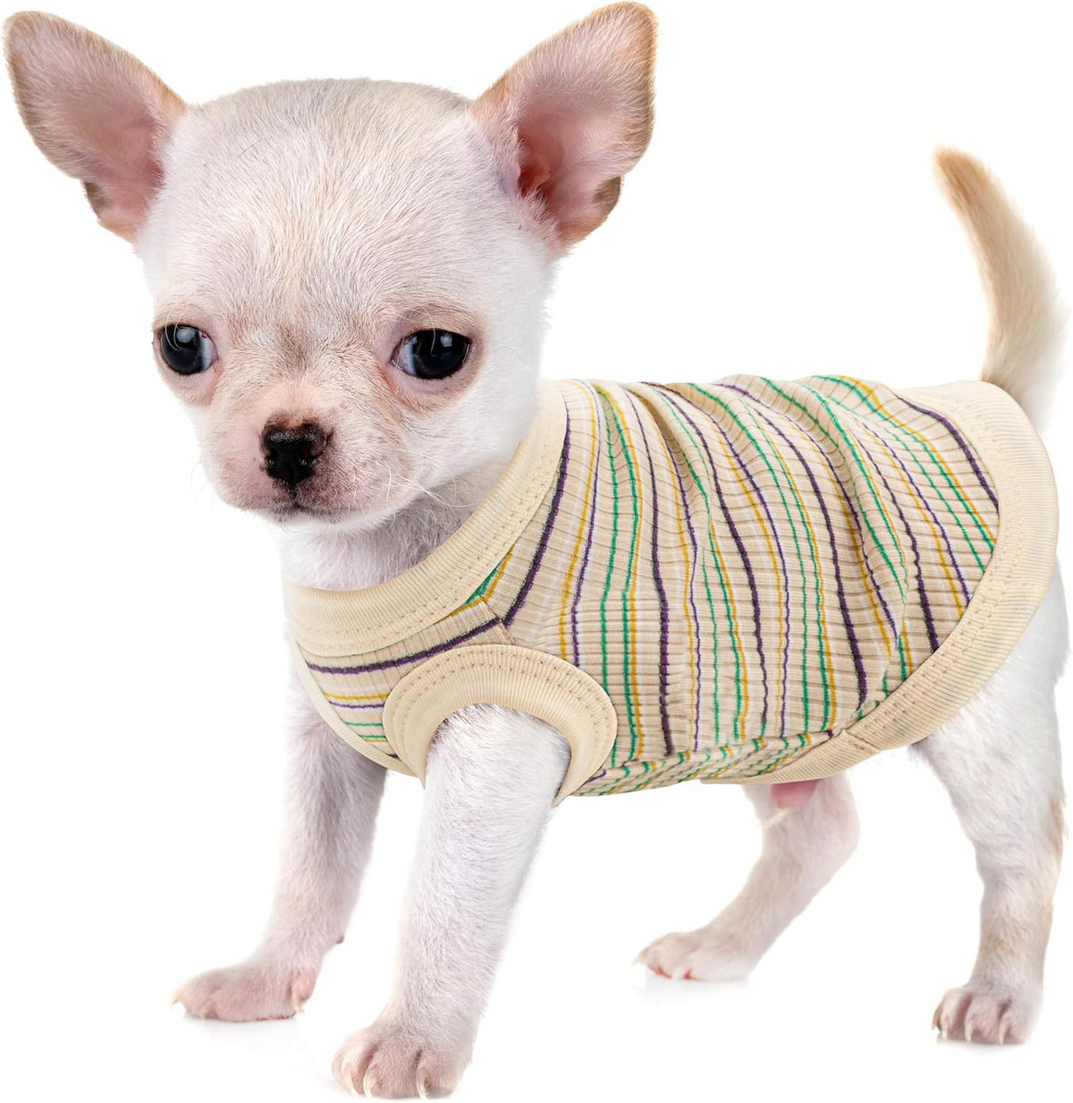 Premium 100% Cotton Rib Dog Shirt Vest for Small Breeds Pink XXS – Essentials for Dogs - XL-(12~22lb) | Chest(~20.5") / Beige