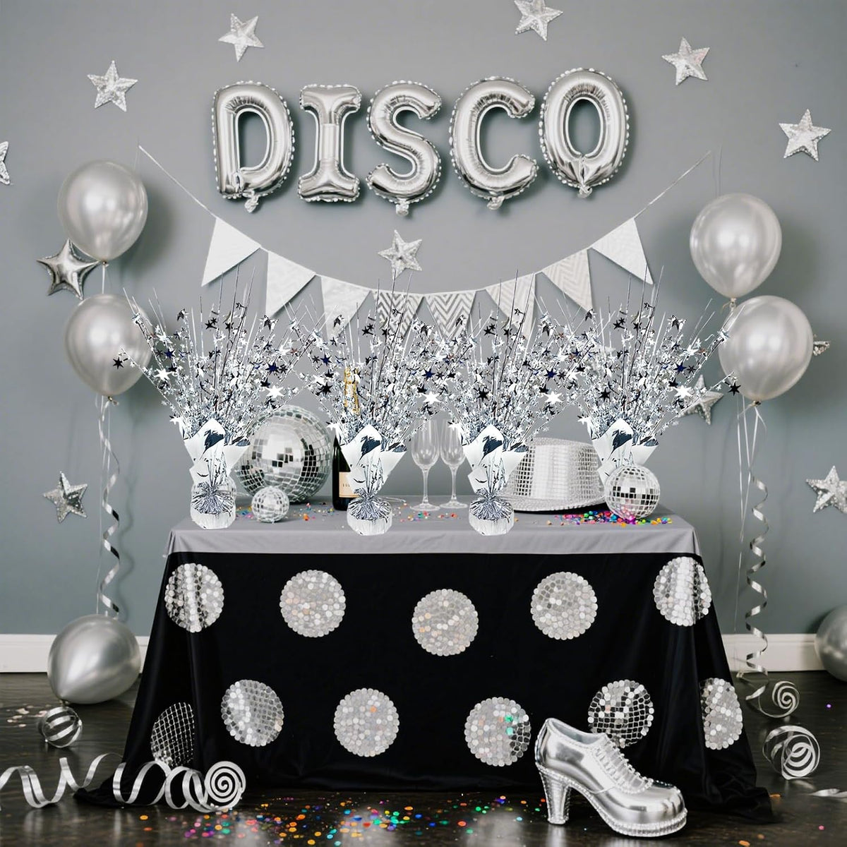 FUBININA Birthday Party Centerpieces Table Decorations Metallic Foil - Silver - image 4