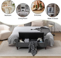 58.1'' Storage Bench Upholstered Linen End of Bedroom Bed Bench Ottoman with Tufted Cushioned Rolled Arm Large Storage Space for Reading Living Room Entryway, Grey