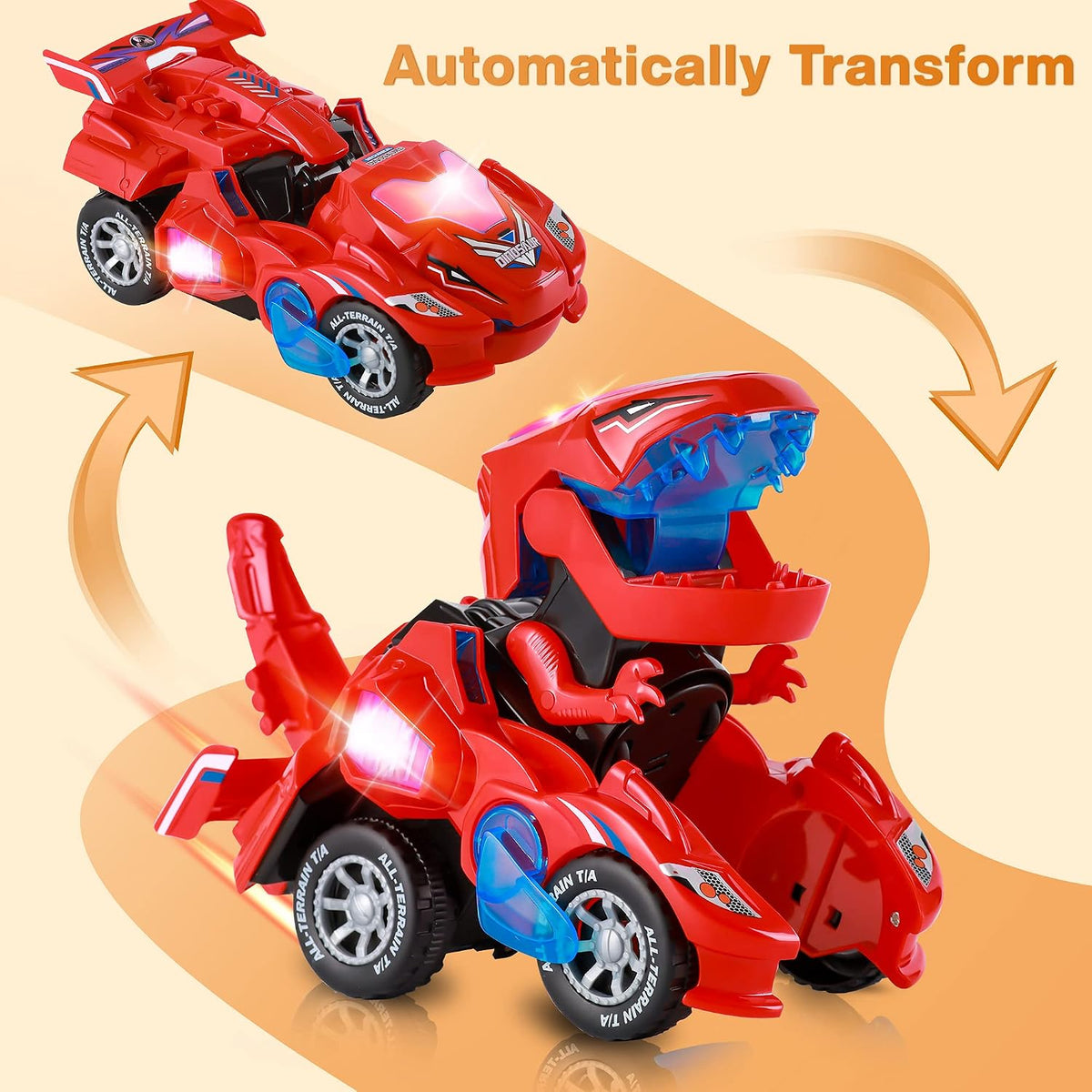 Transforming Dinosaur Car Toy for Kids 3-5 - Red-2 - image 3