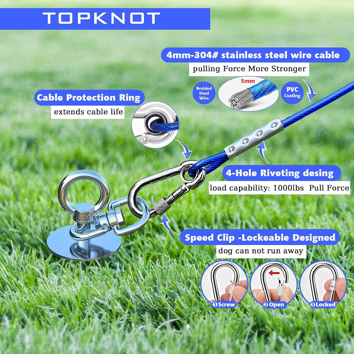 Dog Tie Out Cable and Stake - dog stake+15ft/200lbs / Blue - image 3