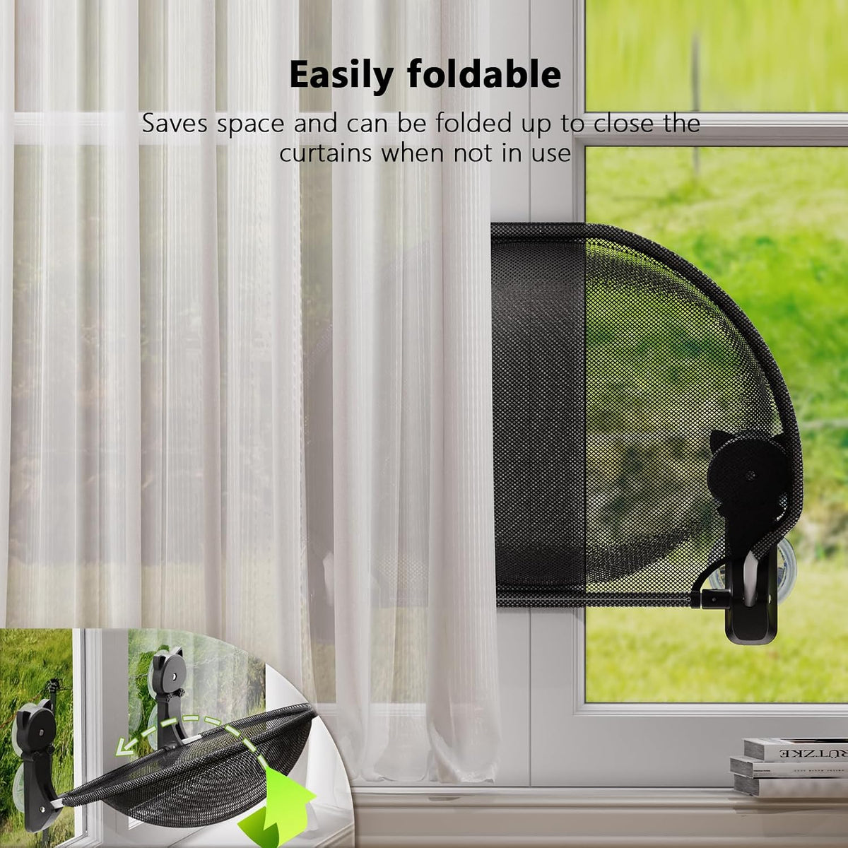 Cat Window Perch Cordless, Foldable & Stable Cat Beds - Mesh Cover / Black - image 4