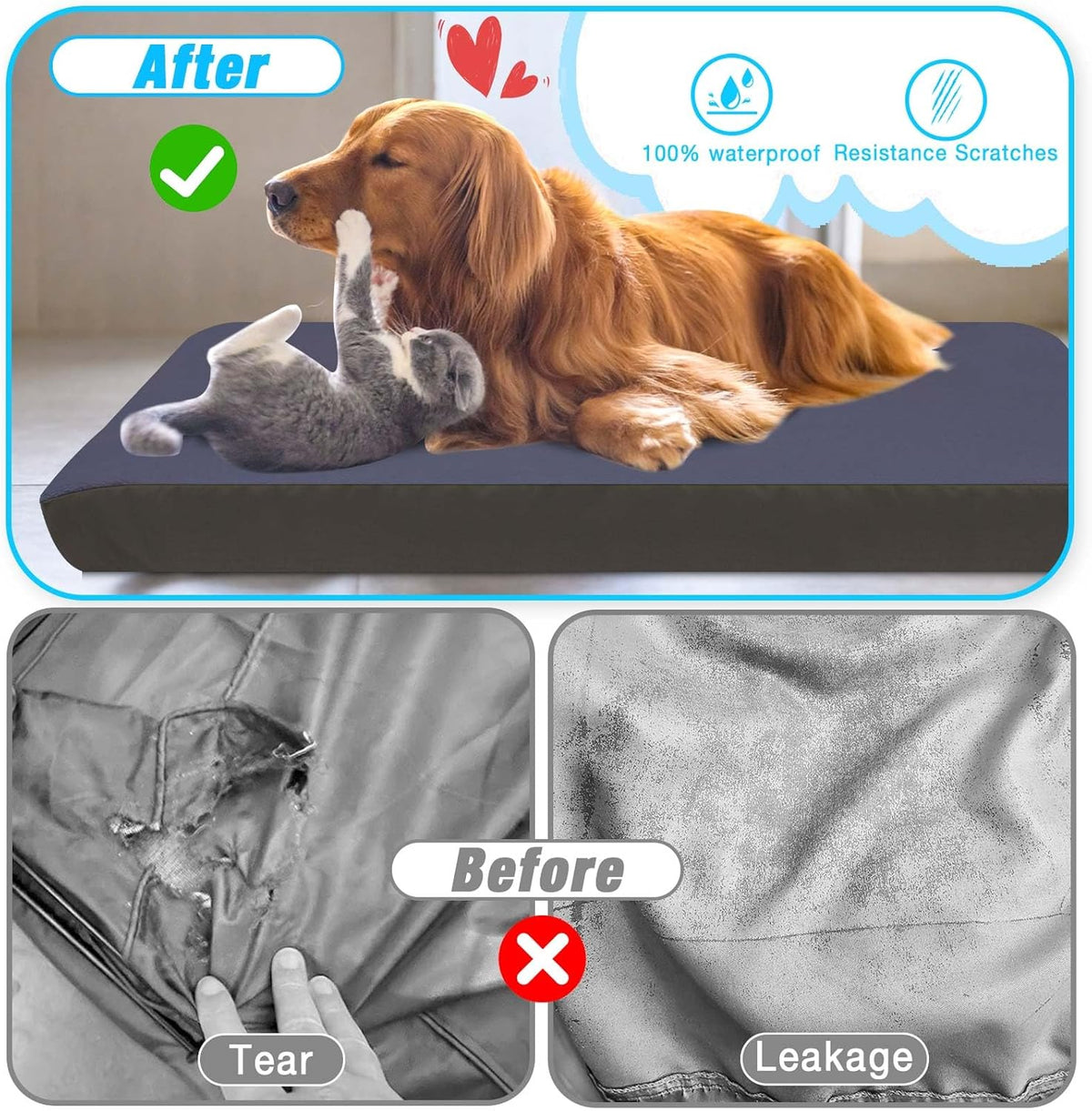 Dog Bed Covers Replacement Washable 100% Waterproof Dog Bed Sheets - Blue-44 x35 inch - image 4