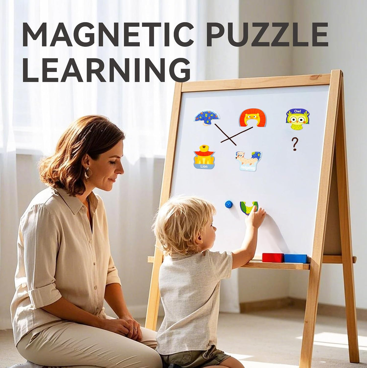 Dotimo 30-piece magnetic vehicle puzzle with cars, trucks and large printed names - view 14