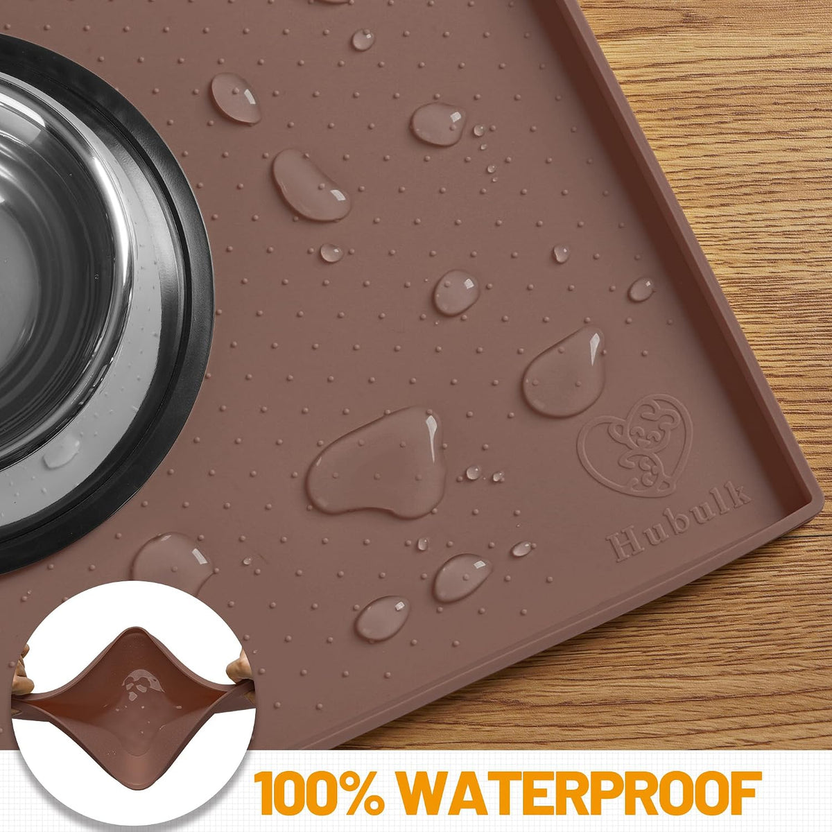 Hubulk Dog Feeding Mat,100% Waterproof Food Grade Silicone Pet Food and Water Bowl - Brown / 19"l X 12"w - image 4