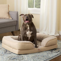 TOWN & COUNTRY EVERYDAY CuddleTown Comfy Solid Bolster Sofa Pet Bed, Supportive & Calming Egg Crate Foam, Non-Slip Bottom, Machine Washable Cover, Warm Taupe, Large 35"x25"x8"