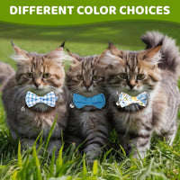 Set of 6 plaid cotton cat collars with removable bow tie and bell - view 3