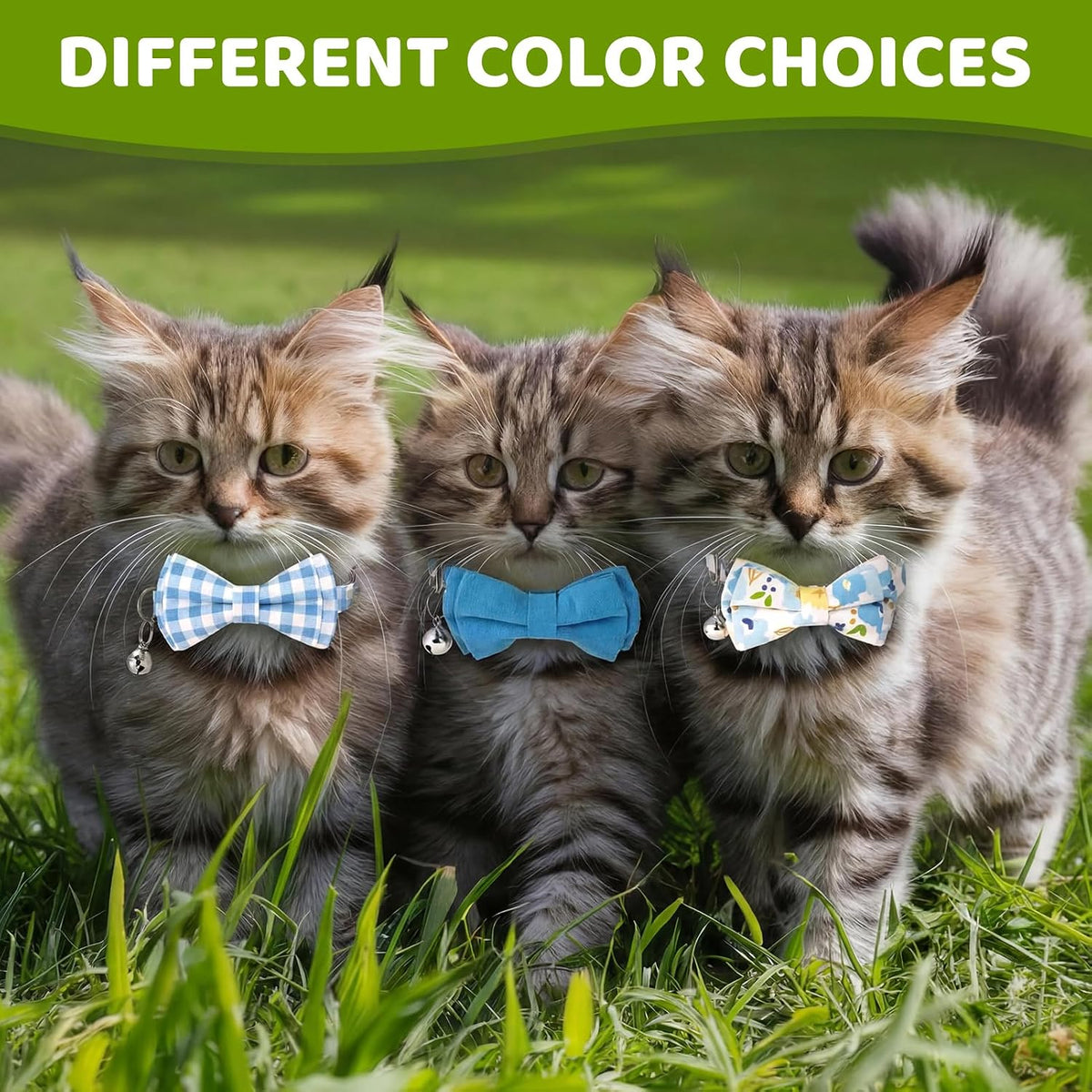 Set of 6 plaid cotton cat collars with removable bow tie and bell - view 3
