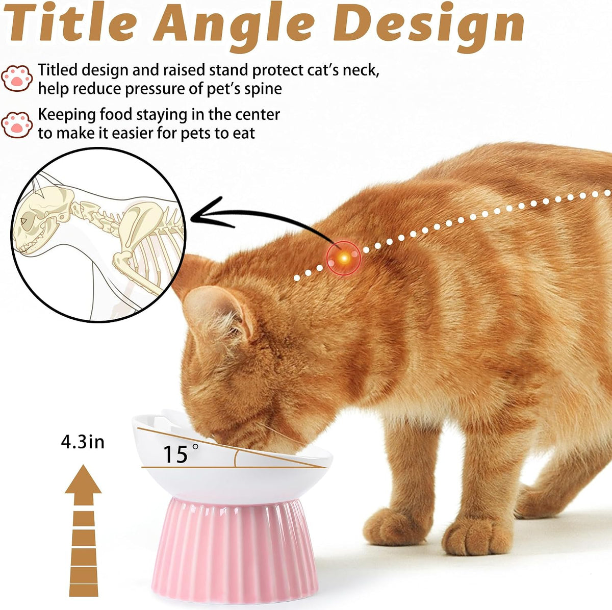 Ceramic Raised Cat Bowl，Tilted Raised Cat Bowl Anti Vomit Cat Bowls - Pink - image 3