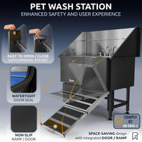 Professional Dog Washing Station 304 Stainless Steel Pets Grooming Tub – Essentials for Dogs - Black, Right Ramp, 1 Drawer / 50 Inches - image 4