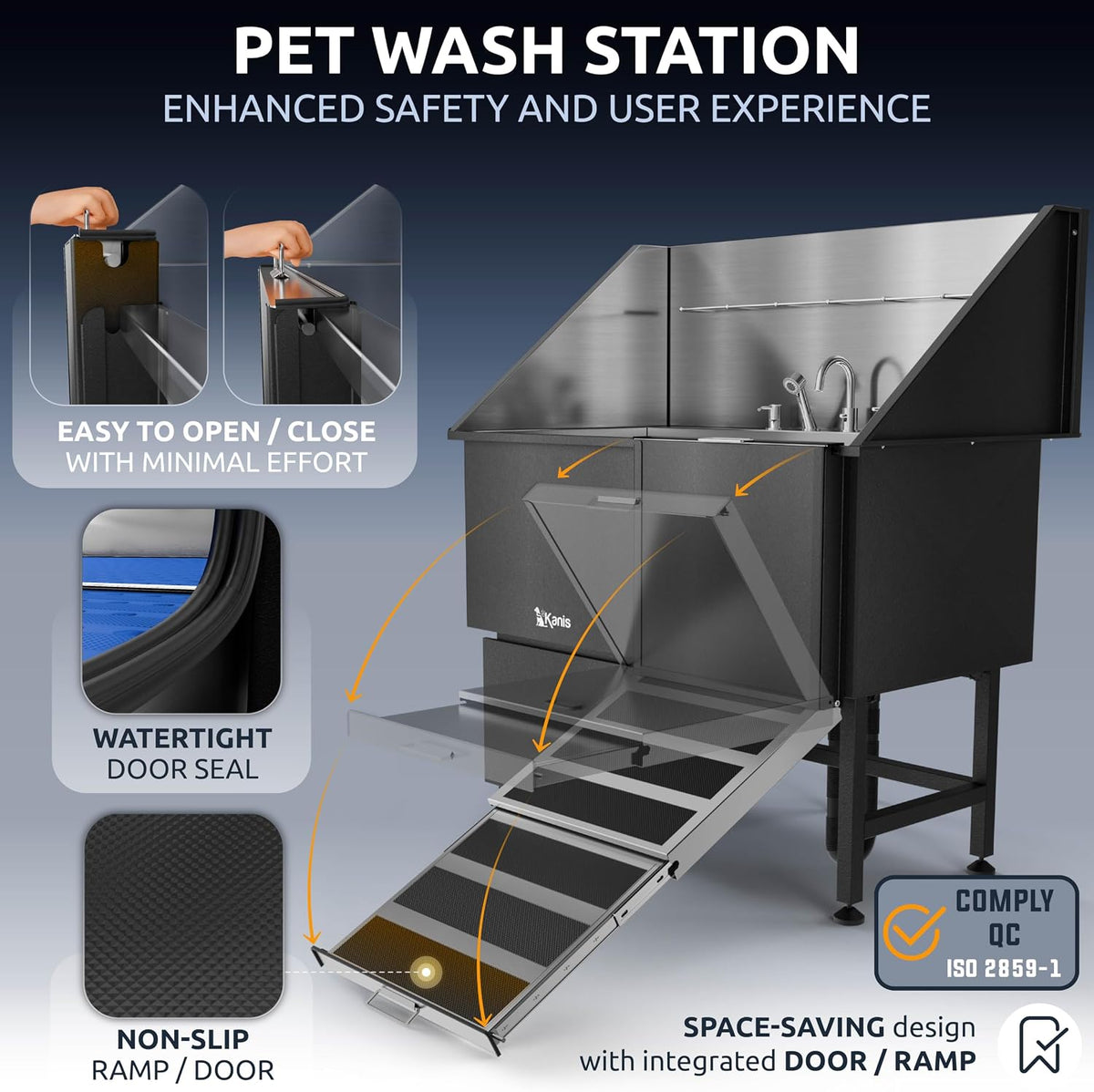 Professional Dog Washing Station 304 Stainless Steel Pets Grooming Tub – Essentials for Dogs - Black, Right Ramp, 1 Drawer / 50 Inches - image 4