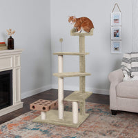 FurHaven 69.3" Tall Cat Scratching Post Tower for Indoor Cats - Cat Tower / Playstairs Playground (Cream) - image 3