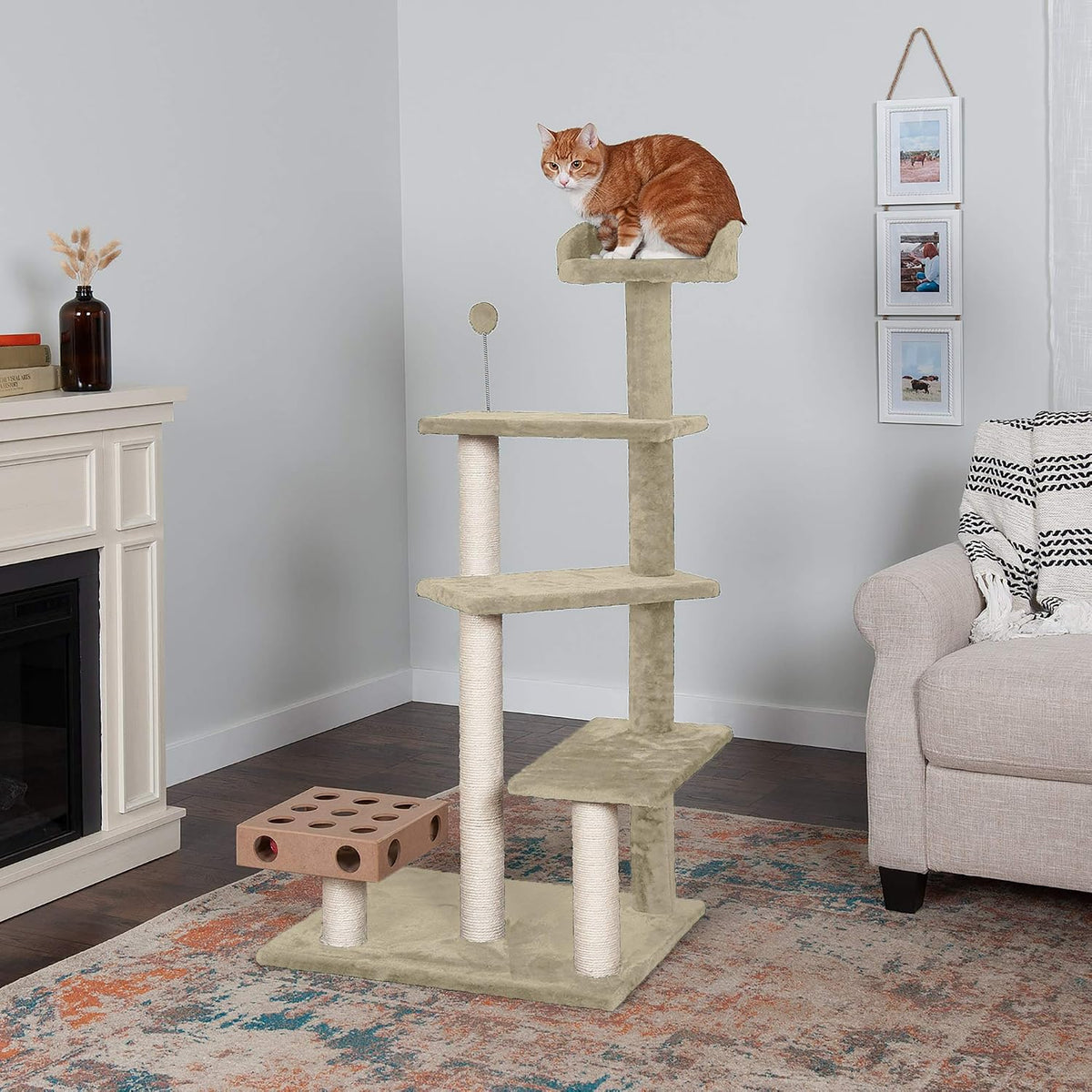 FurHaven 69.3" Tall Cat Scratching Post Tower for Indoor Cats - Cat Tower / Playstairs Playground (Cream) - image 3