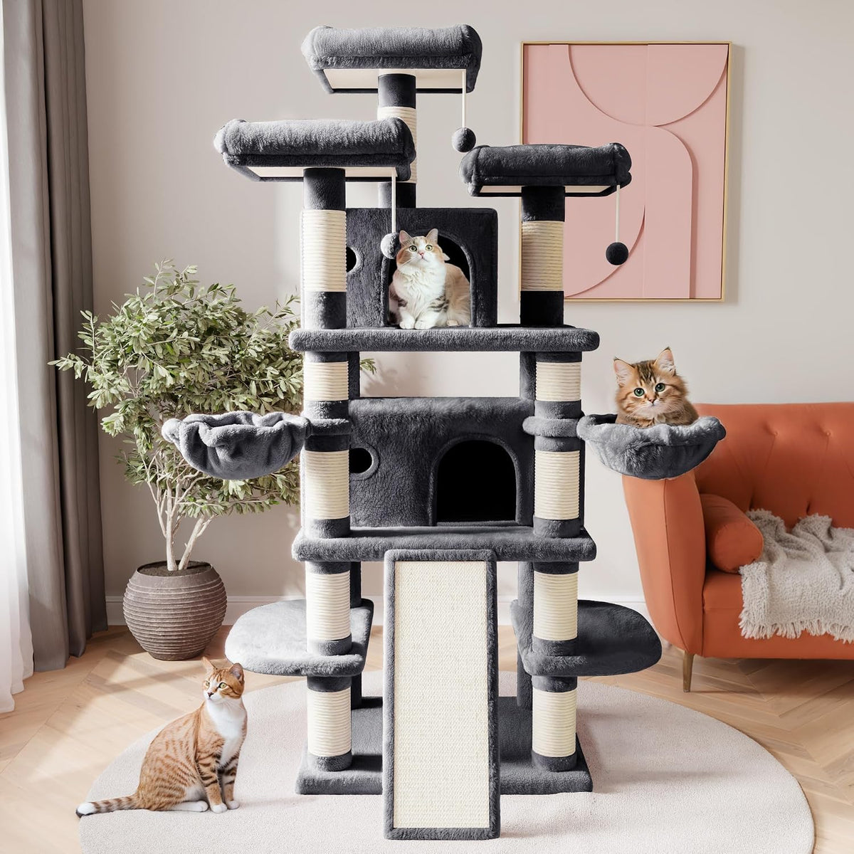 SHA CERLIN 68 Inches Multi-Level Large Cat Tree for Large Kitties/Big - 68in / Dark Grey - image 2