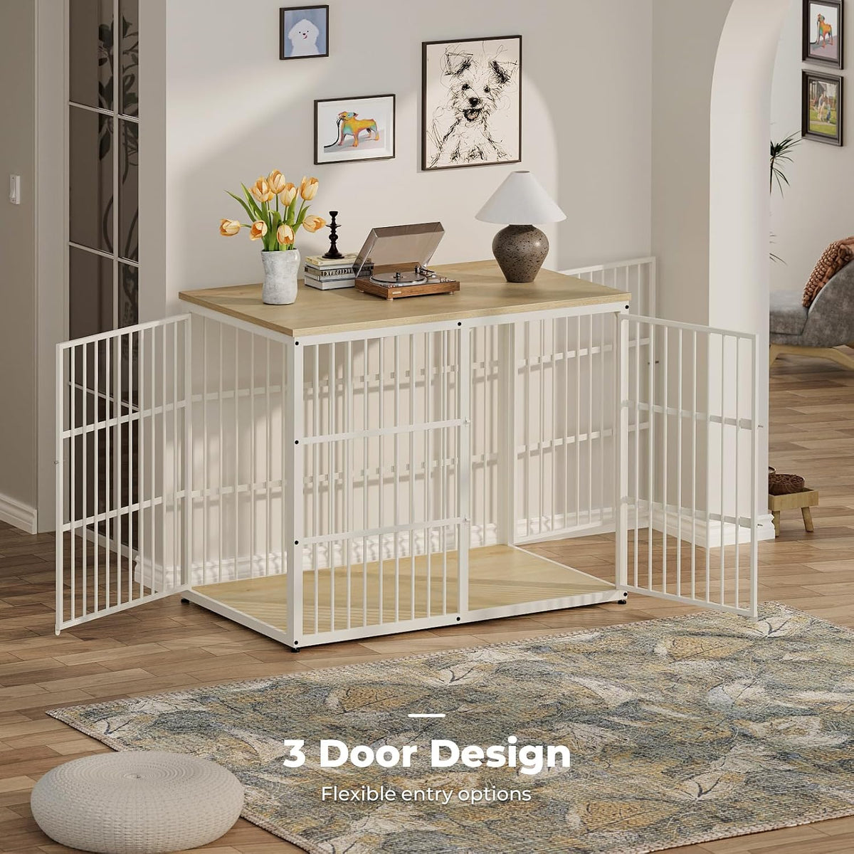 Lyromix 48'' XXL Dog Crate Furniture with 3 Doors for Large Dogs – Essentials for Dogs - Natural Beech / 47.2"L x 29.1"W x 37.6"H - image 3