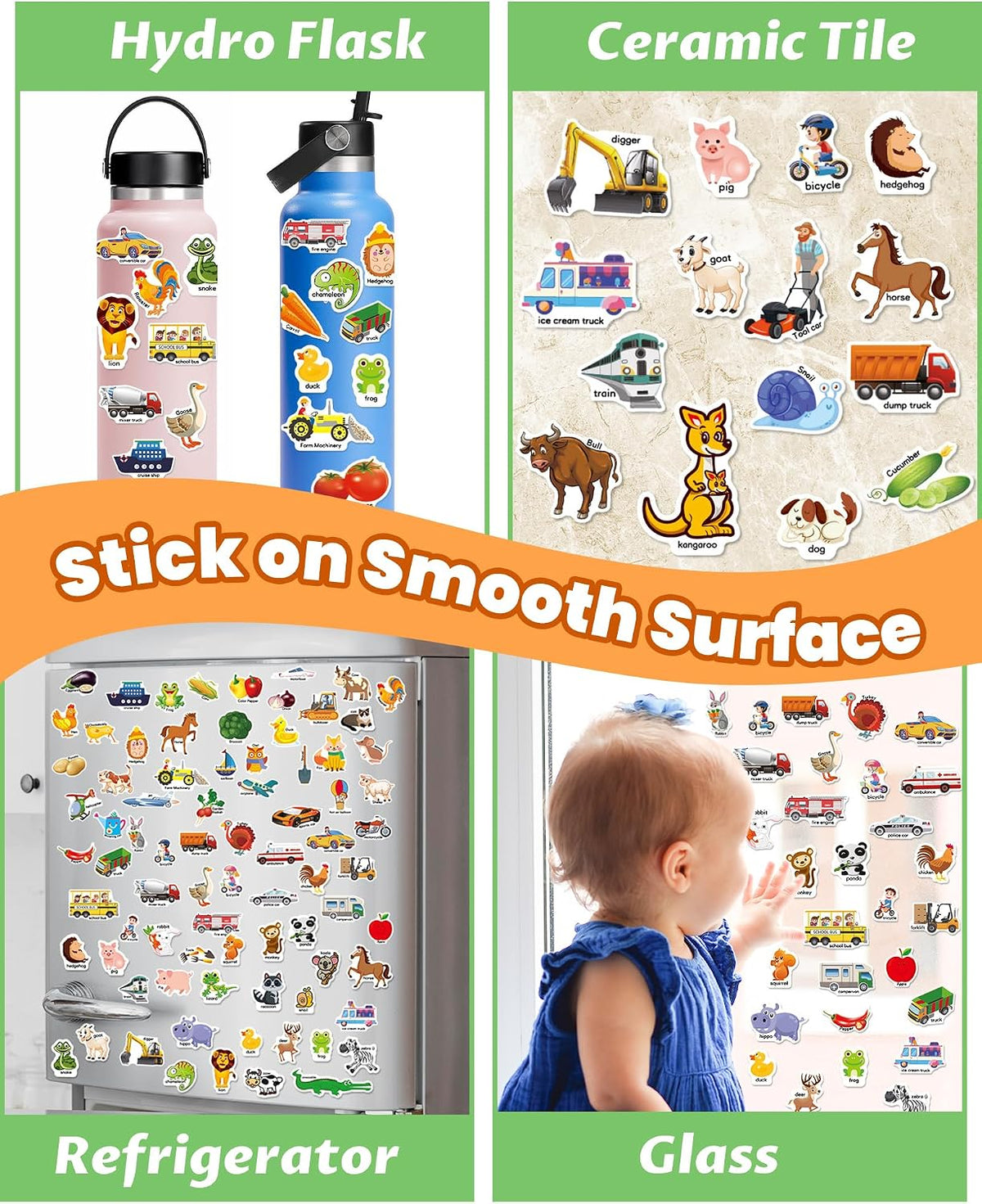 Walenced Reusable Sticker Book, Stickers for Kids - Vehicle+Animal+Farm - image 4