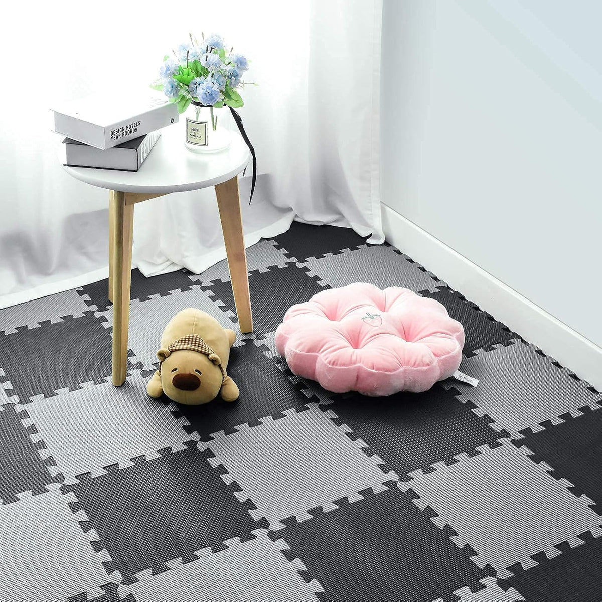 qqpp EVA Rubber 18 Tiles Interlocking Puzzle Foam Floor Mats - 18 Tiles / 2 Black, Gray - image 3