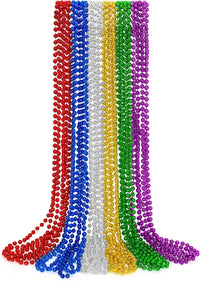 Huskein Bead Necklace, 33" Colorful Mardi Gras Beads Necklaces - 6Colors / 12
