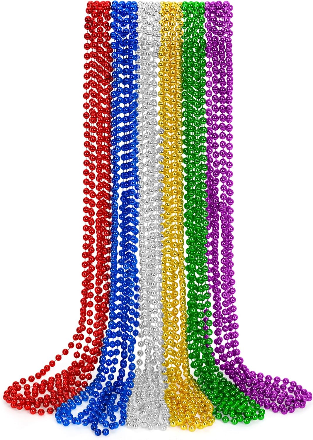 Huskein Bead Necklace, 33" Colorful Mardi Gras Beads Necklaces - 6Colors / 12