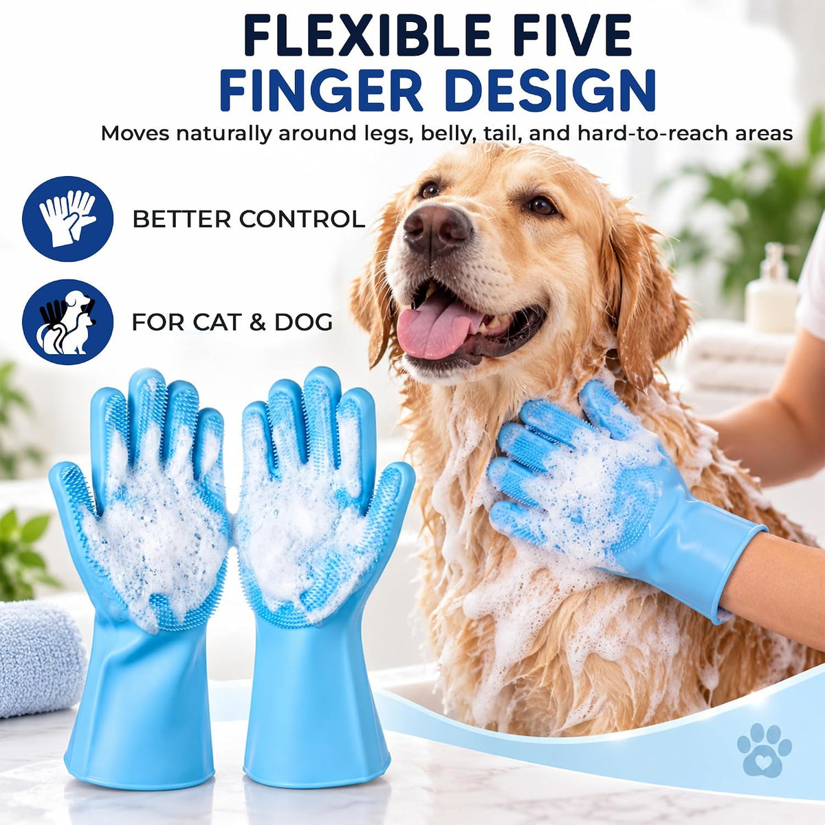 NVNAN Silicone Pet Washing Gloves with High-Density Teeth for Dogs - Blue - image 4