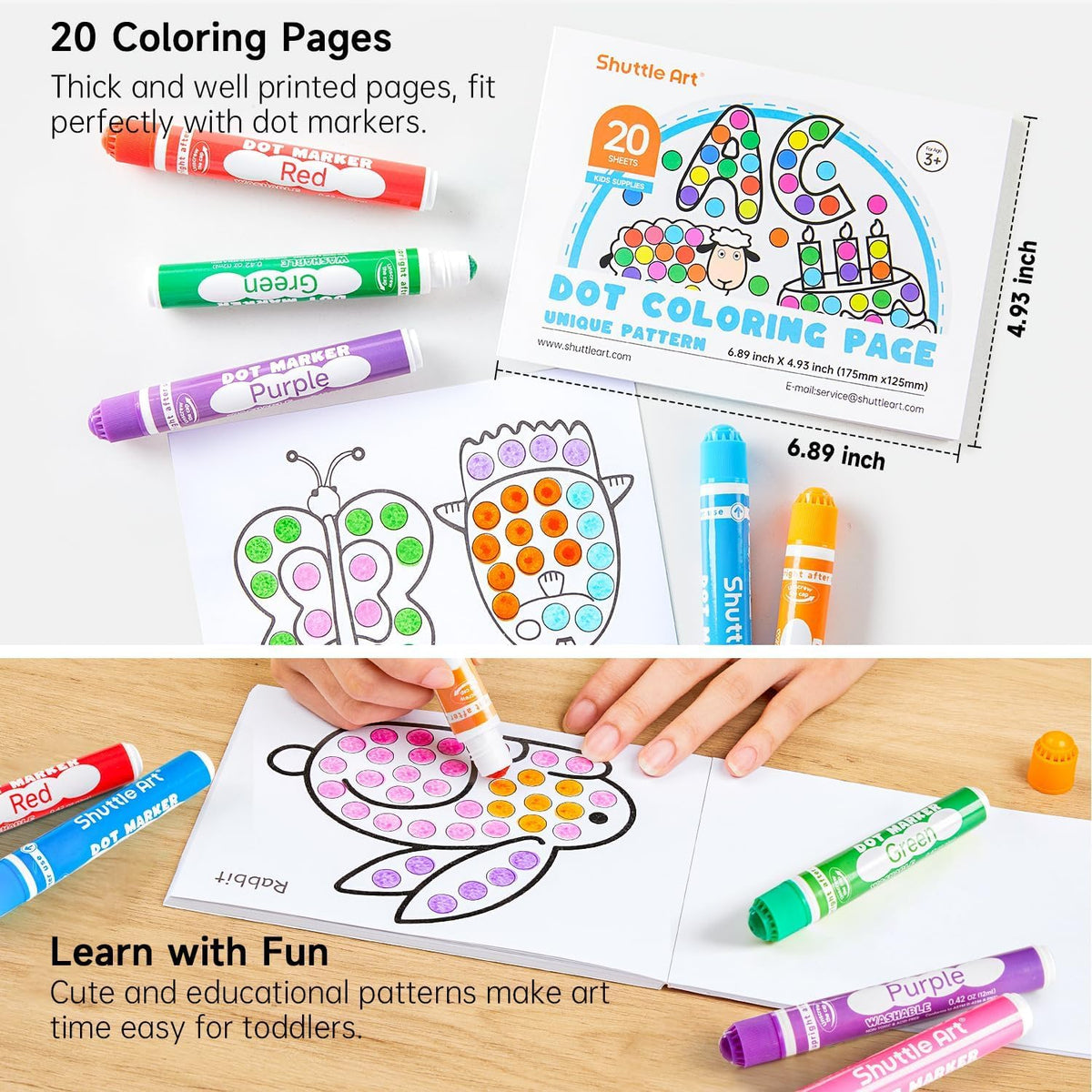 Shuttle Art Dot Markers, 10 Colors Washable Markers for Toddlers - 40 Colors / 40 - image 3