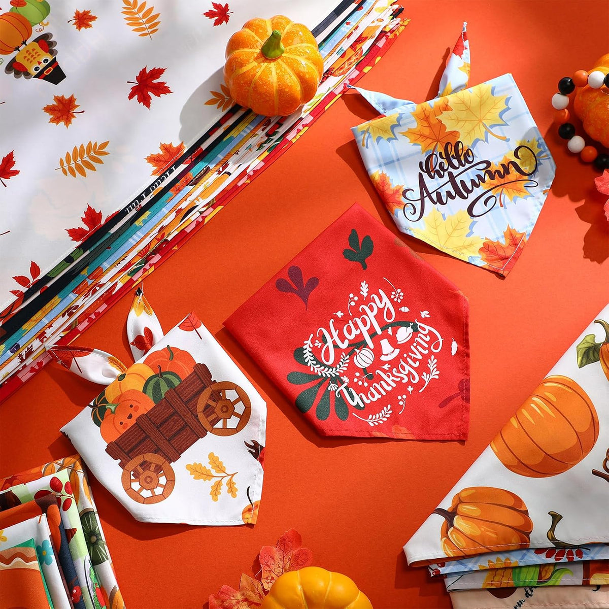 Pack of 60 Thanksgiving fall dog bandanas in 30 patterns made of polyester - view 3