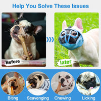 Short Snout Dog Muzzle - Adjustable Breathable Mesh Bulldog Muzzle for Biting Chewing Barking - Blue / Medium/11"-17" - image 3