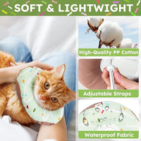 Cat Cone Collar Soft, Waterproof Cat Recovery Collars Spay Cones to Stop Licking Cute Donut E Collar After Surgery Anti-Lick Wound Healing Safety Elizabethan Collar for Kittens (Donut Green, Small)