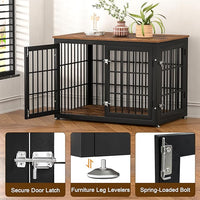 38 Inch Heavy Duty Dog Crate Furniture for Large and Medium Dogs, Decorative Pet House End Table, Wooden Cage Kennel Furniture Indoor, Rustic Brown